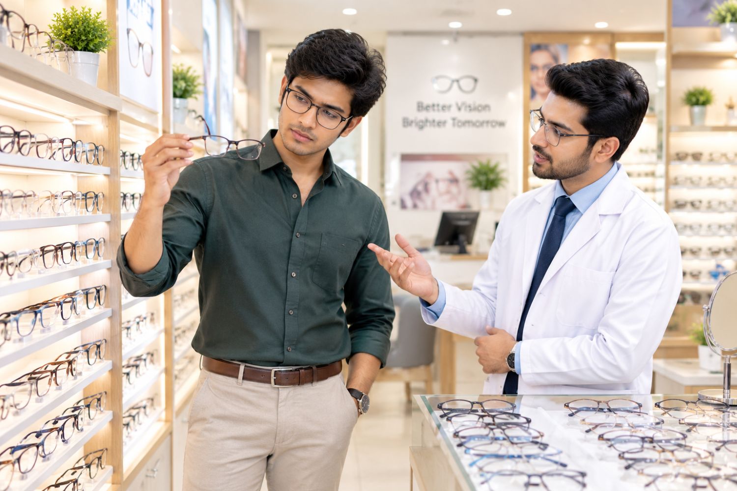Customer selecting frames with a Jude Eyewear optician.